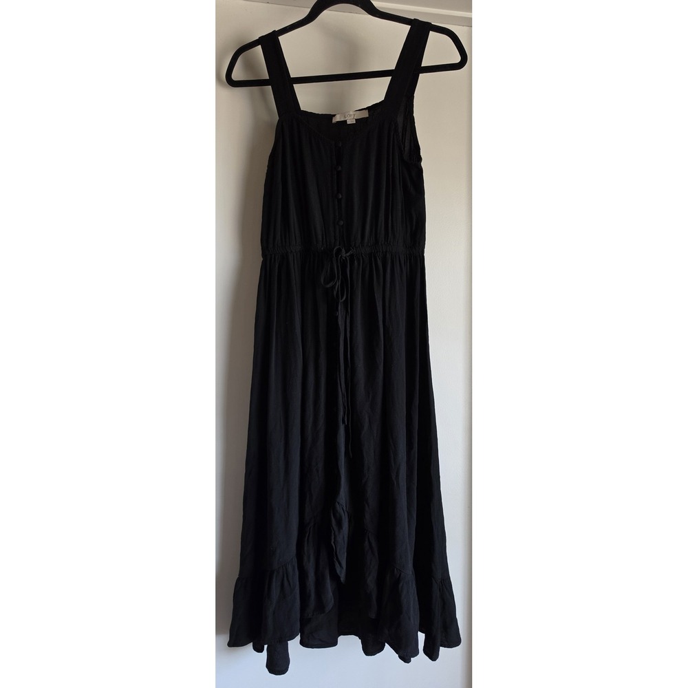 LOFT Sleeveless Midi Dress Size 4 Black Solid Scoop Neck Easy Summer LBD